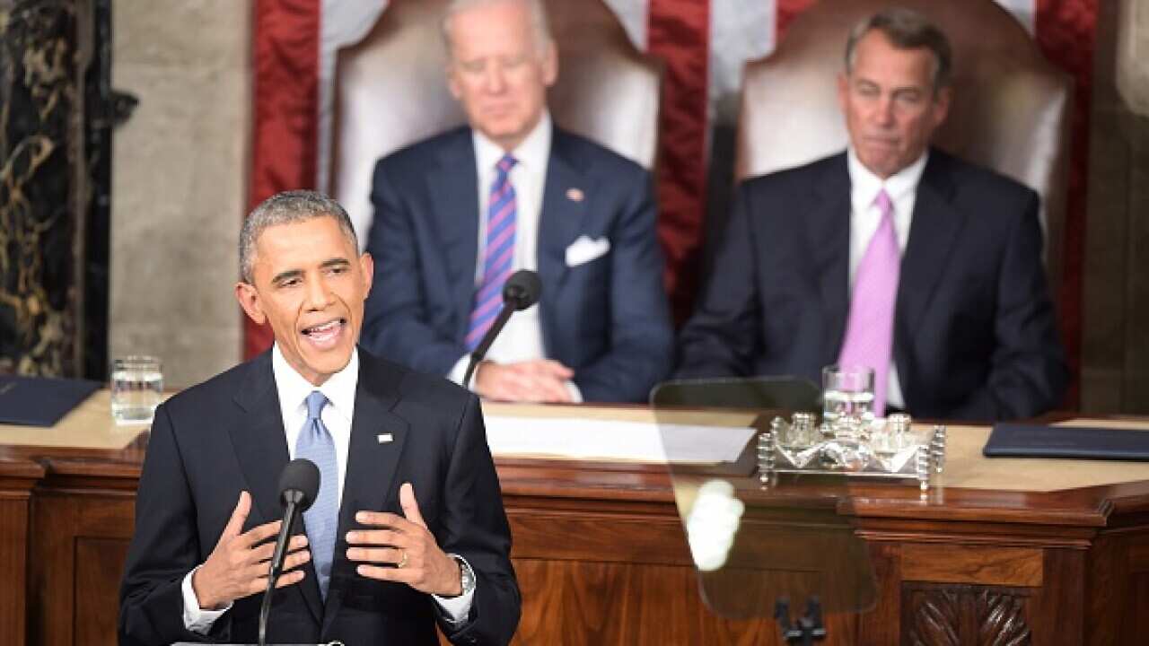 US President Barack Obama delivers the State of the Union address at the US Capitol in Washington on January 20, 2015.   AFP PHOTO/JIM WATSON        (Photo credit should read JIM WATSON/AFP/Getty Images)