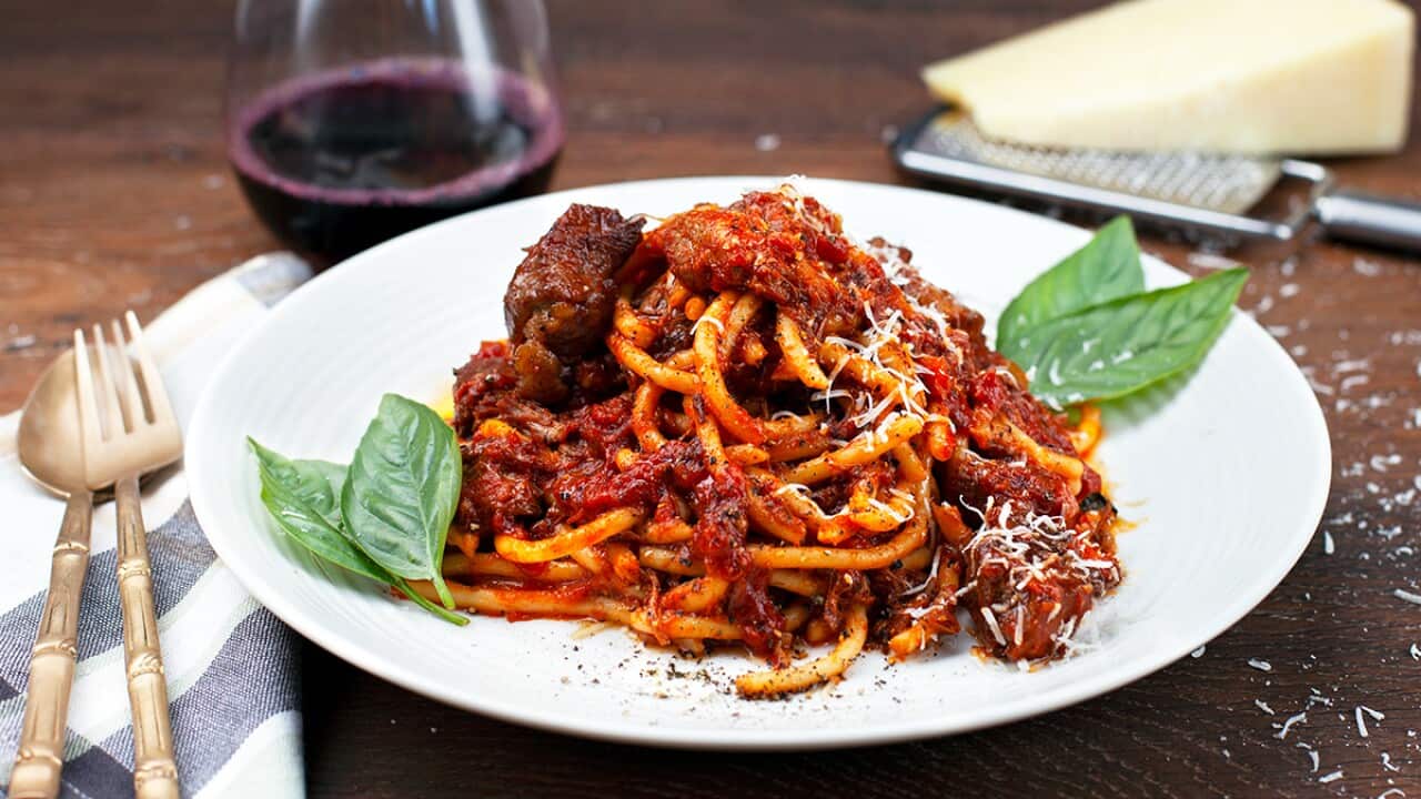 Lamb ragu on pasta