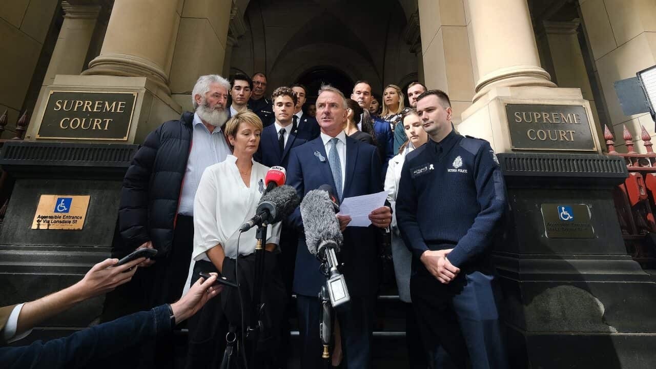 Family members of the victims outside the Supreme Court of Victoria