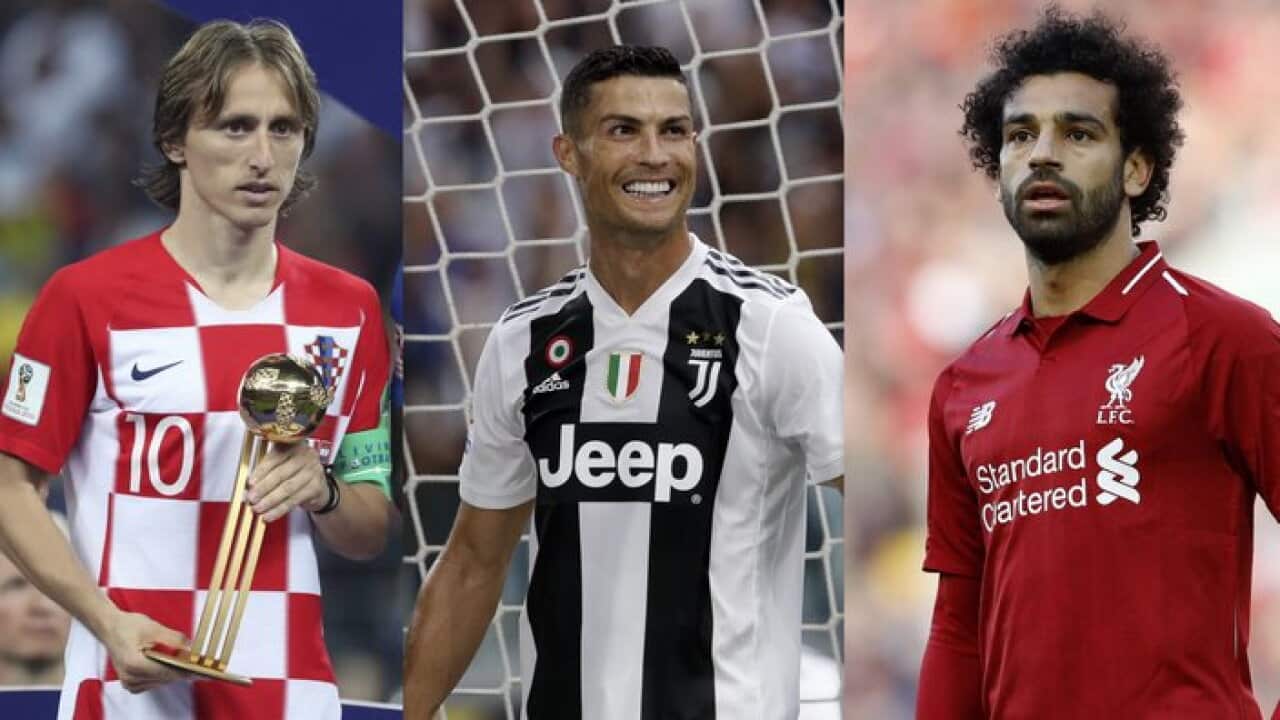 Luka Modric, Cristiano Ronaldo and Mohamed Salah