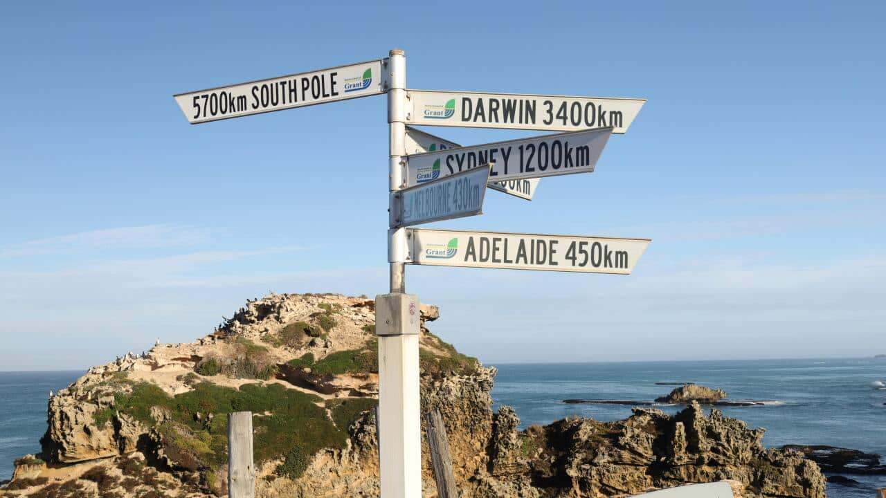 A signpost at Port Macdonnell, South Australia.