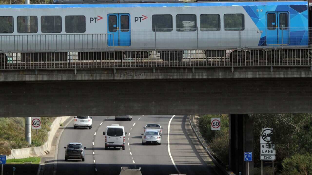 Traffic is seen on a freeway in Melbourne