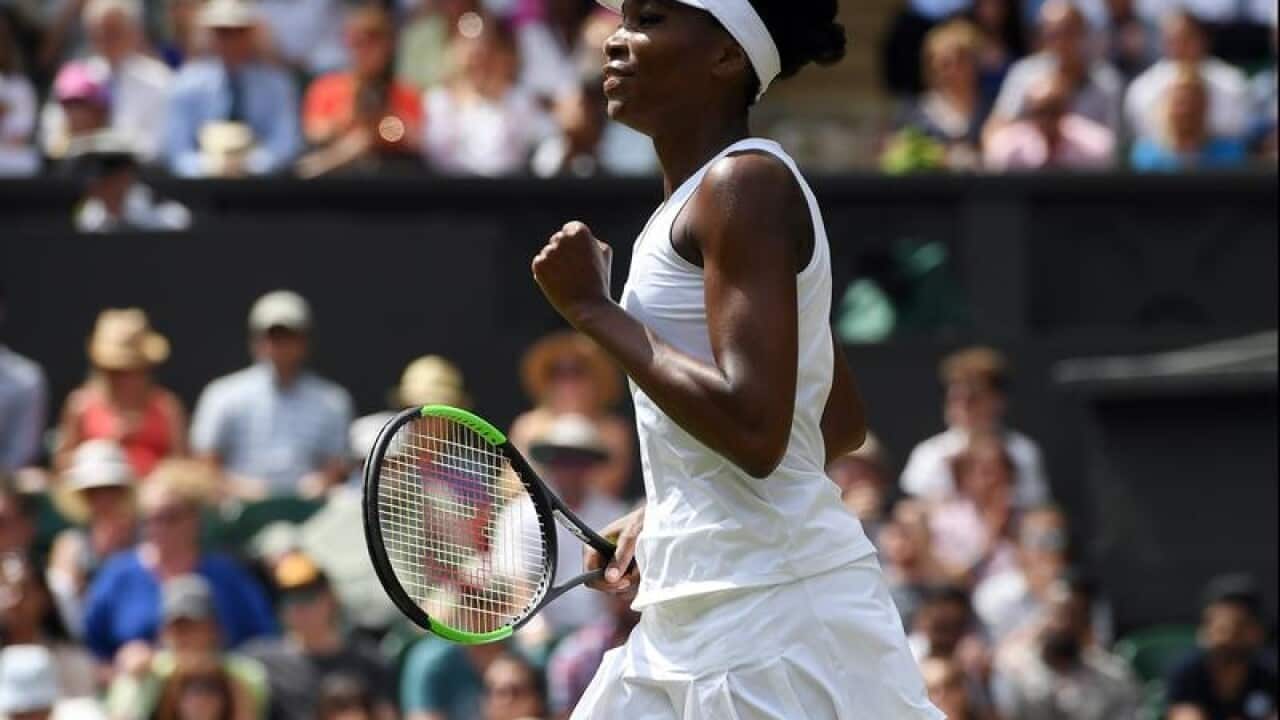 Venus Williams celebrates a win.