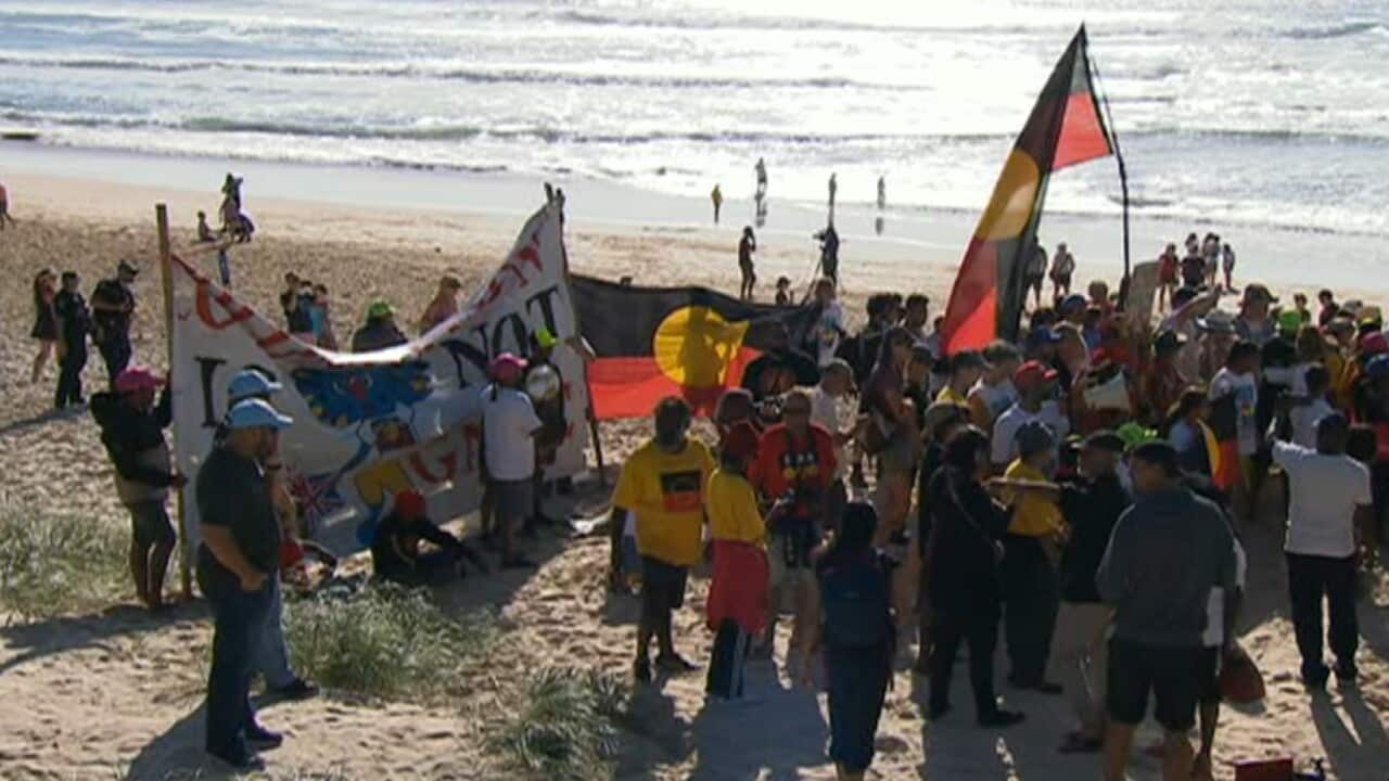 Indigenous activists took their land rights protest to the Sunrise broadcast from the Gold Coast.