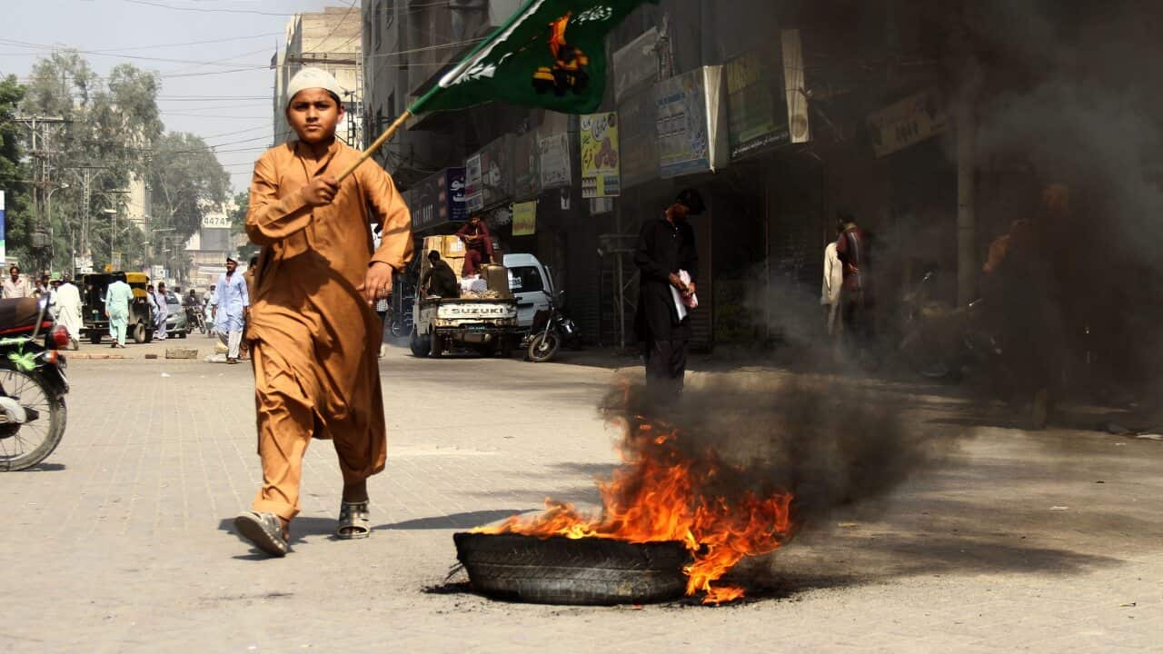 Supporters of Tehreek-e-Labaik Pakistan protest against the court decision to overturn the conviction of Christian woman Asia Bibi.