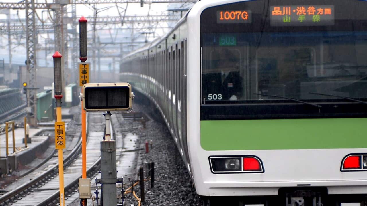 A JR train runs through central Tokyo Monday 20 February 2006.