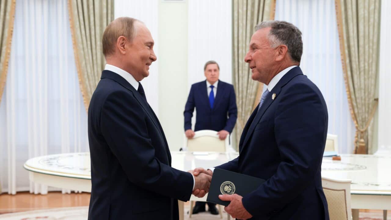 US envoy Steve Witkoff shaking hands with Russian President Vladymir Putin