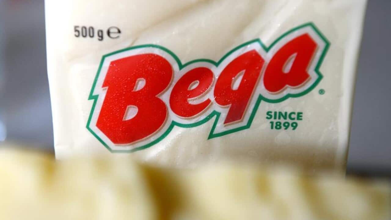 close up of Bega label on cheese block