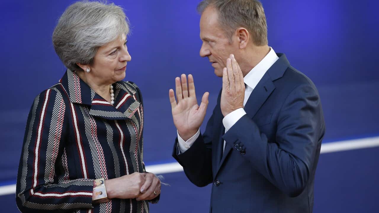 British Prime Minister Theresa May and European Council President Donald Tusk.