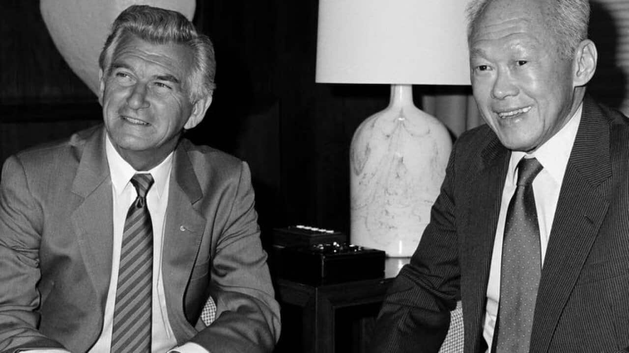 Bob Hawke with Singapore Prime Minister Lee Kwan Yu in 1986.