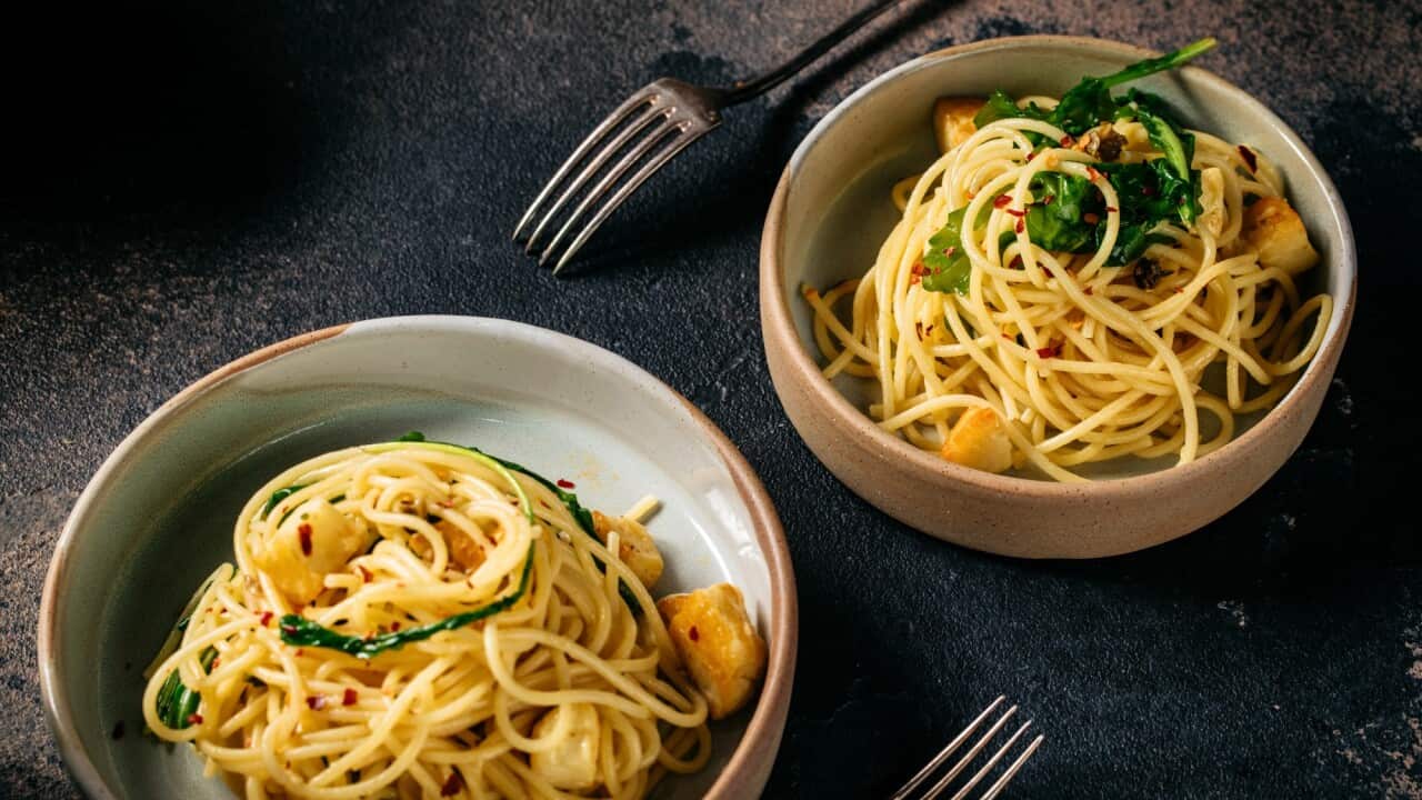 Haloumi, lime and rocket spaghetti