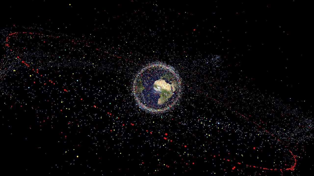An artist impression issued by ESA of space debris around Earth