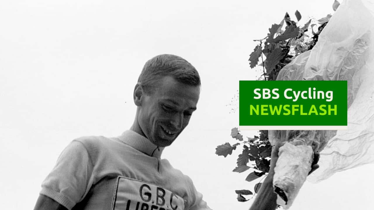 Victorious Rik Van Looy in points on the podium. (Photo by Bernard Allemane / INA via Getty Images)