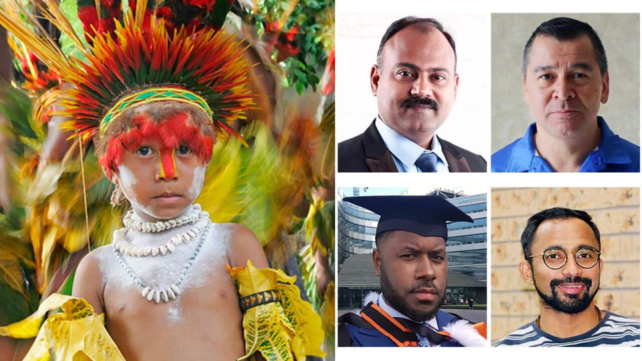 Clockwise: Mr Sasindran Muthuvel, Bougainville's Chief Referendum Officer Mauricio Claudio, Nirmanusan Balasundaram and Dr Lawrence Sause