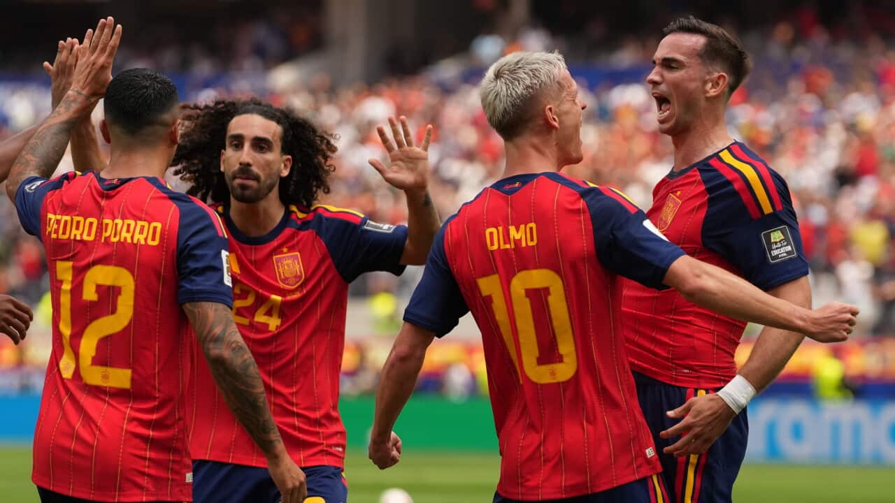Spain players celebrate reaching the 2026 World Cup semi-finals