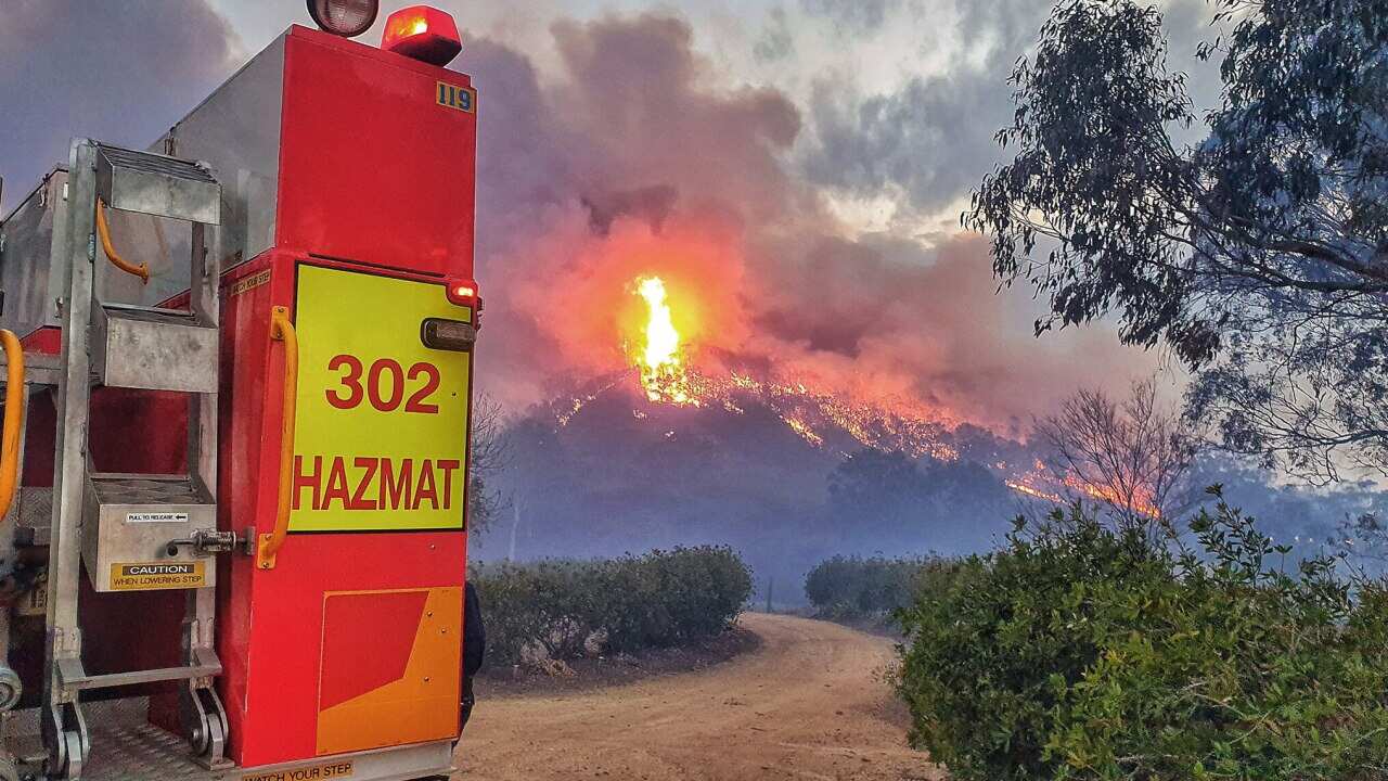 Firefighters from Fire and Rescue NSW, Station 302 Glen Innes fighting a bushfire in Tenterfield, NSW.