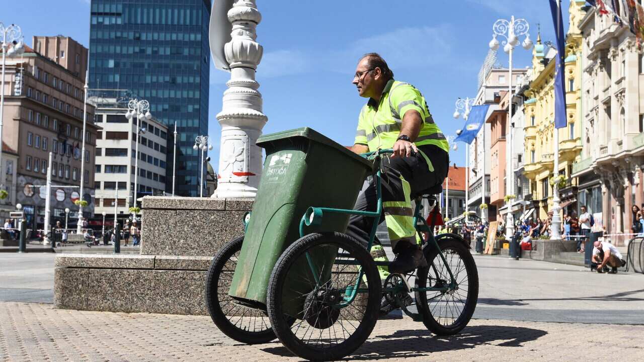 Traditional garbage man bike race on the ban Josip Jelacic square in Zagreb, Croatia on August 20, 2021 during the 25th Cest is d'Best street festival. Photo: Neva Zganec/PIXSELL