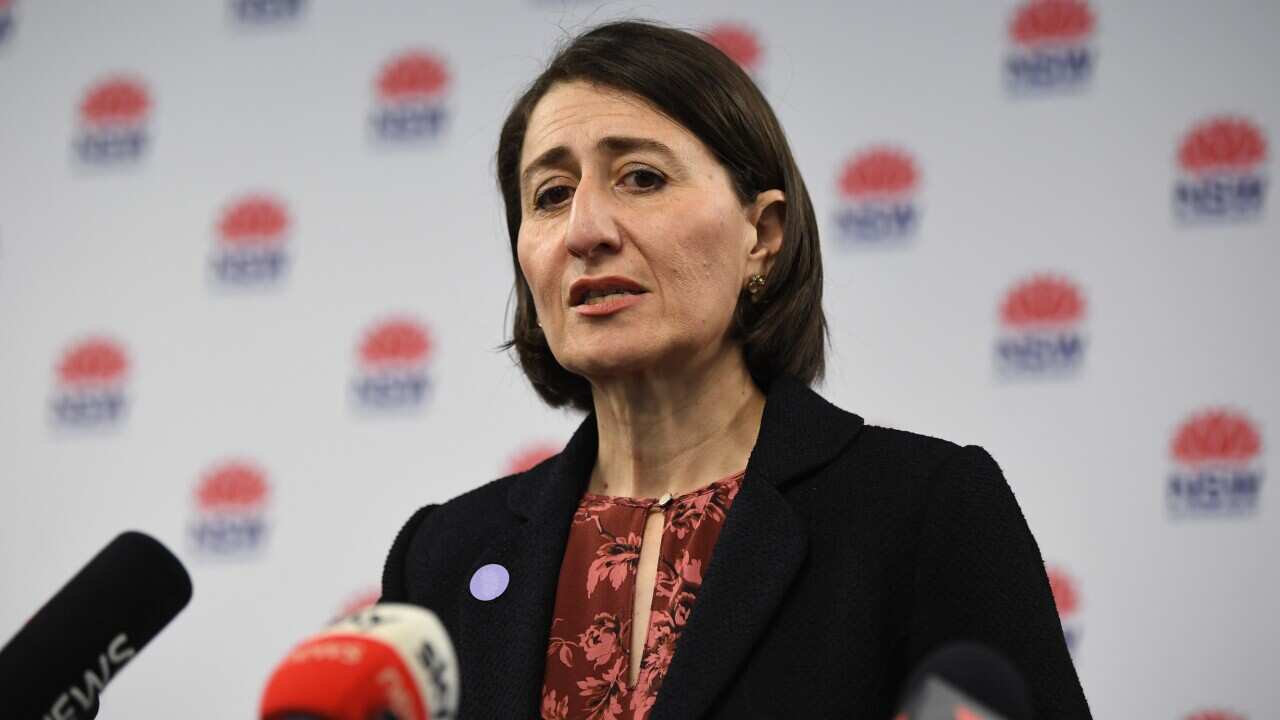 NSW Premier Gladys Berejiklian speaks to the media during a press conference in Sydney, Sunday, May 10, 2020. (AAP Image/Joel Carrett) NO ARCHIVING