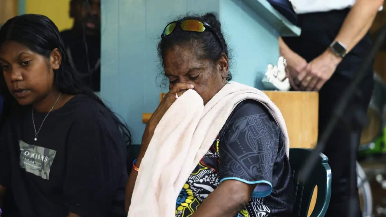 The mother of Aubrey Donahue at a community meeting with police, held at the Mareeba Community Church Fellowship.