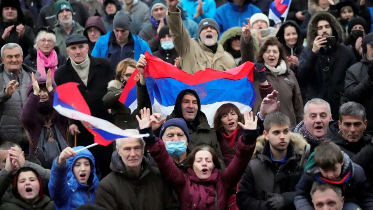 Supporters of Serbia's Novak Djokovic protest in Belgrade, Serbia.