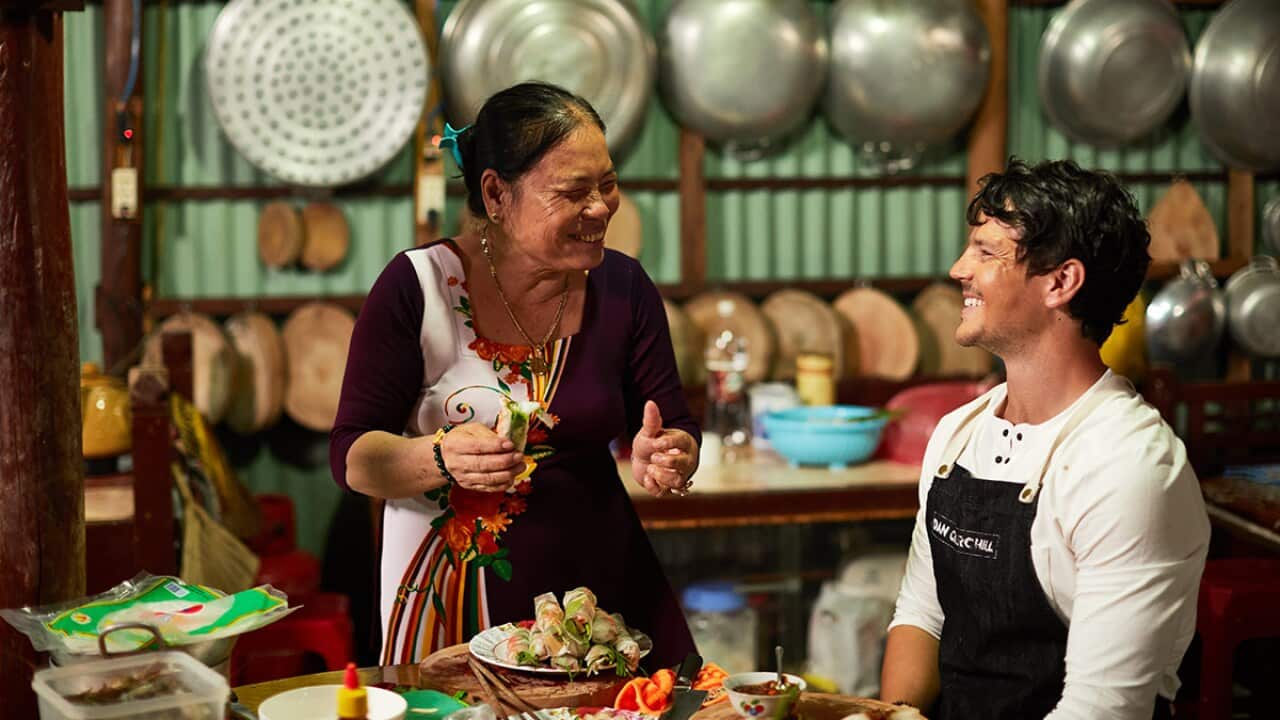 Dan Churchill learns how to make rice paper rolls