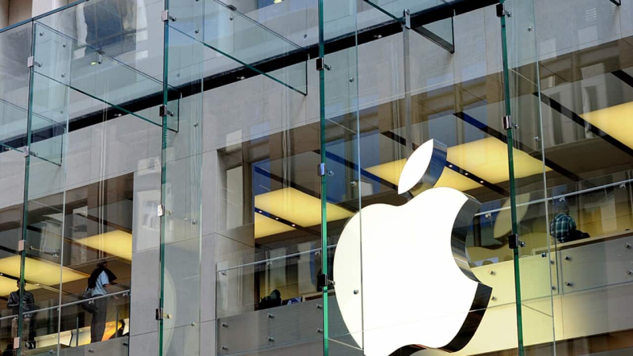 Signage seen at the flagship Apple store in Sydney