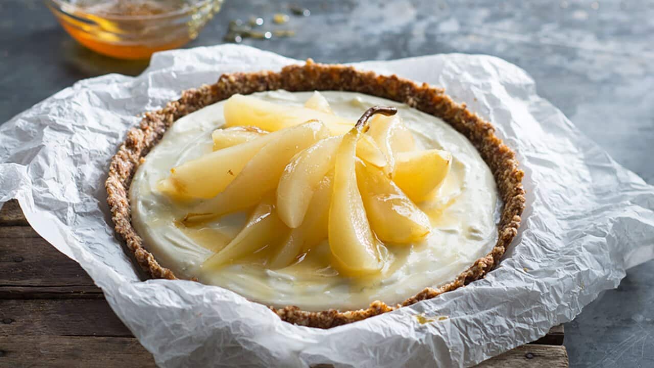 No-bake poached pear flan