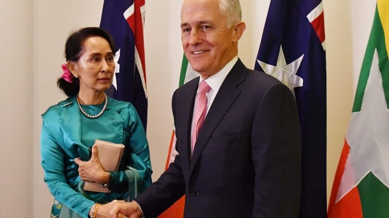 Myanmar's State Counsellor Aung San Suu Kyi meets Prime Minister Malcolm Turnbull