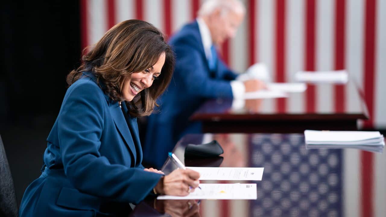 Former Vice President Joe Biden and his vice presidential running mate Senator Kamala Harris.