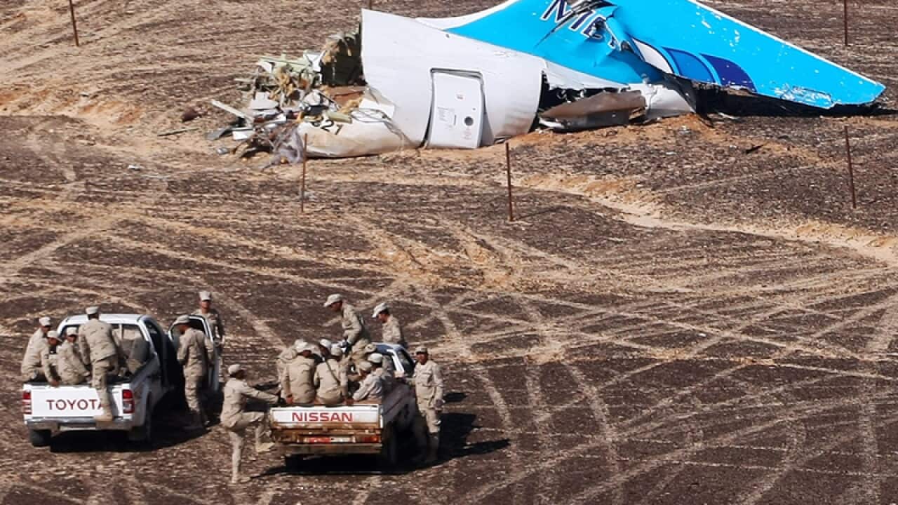 The wreckage of a passenger jet that crashed in Hassana, Egypt