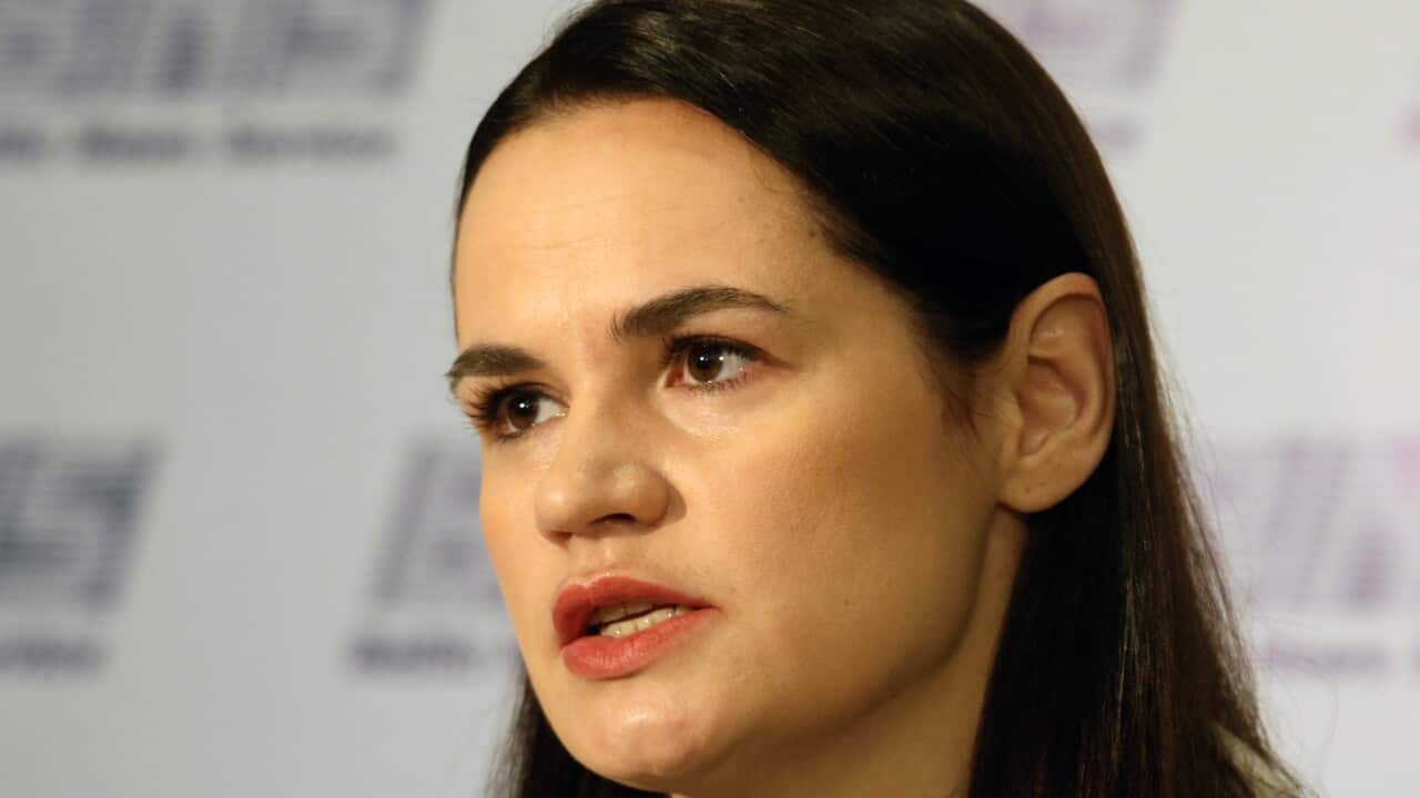 Belarussian leader Svetlana Tikhanovskaya in Vilnius, Lithuania.