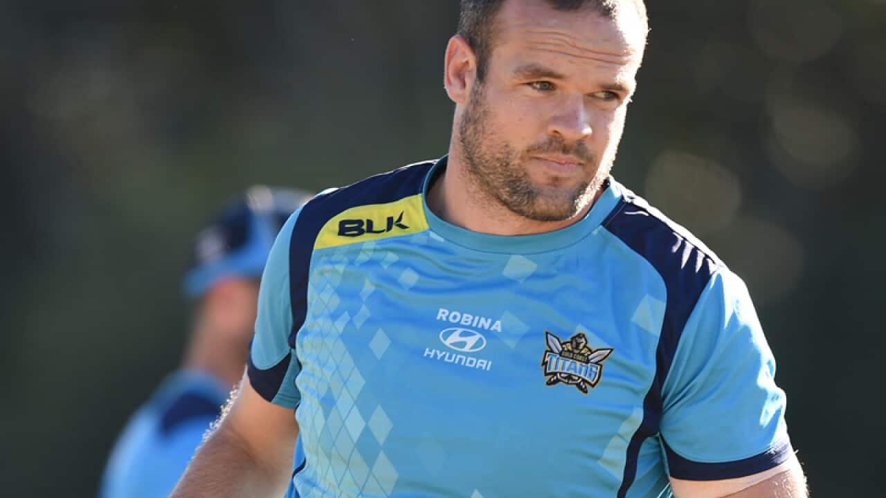 Myles is seen during the Gold Coast Titans training