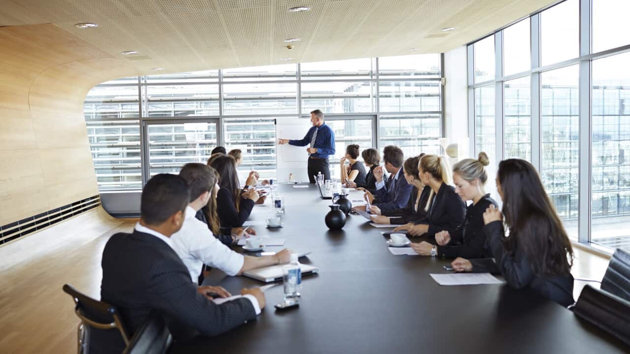 Big business presentation with flip board