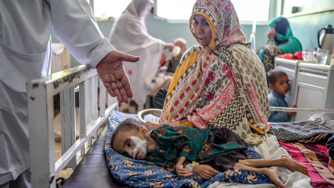 A child suffering from malnutrition receives treatment at the Mirwais hospital in Kandahar.