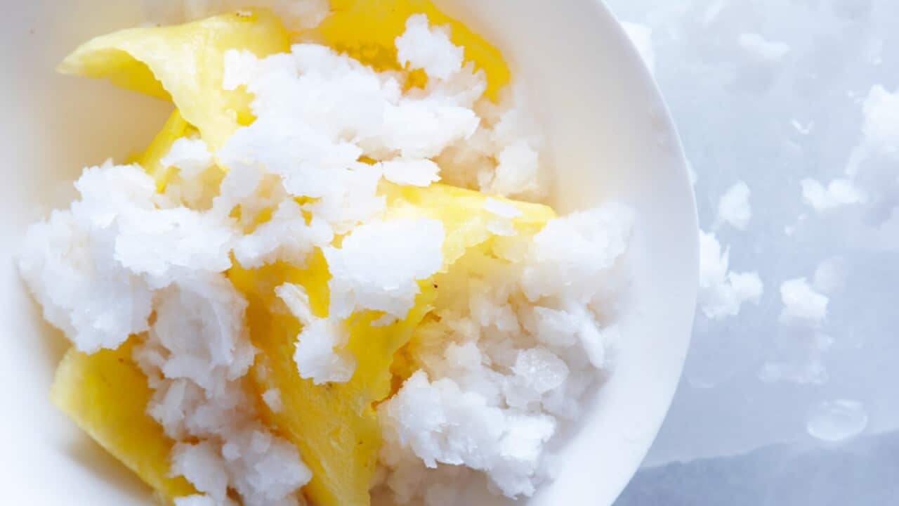 Coconut and rum granita with fresh pineapple
