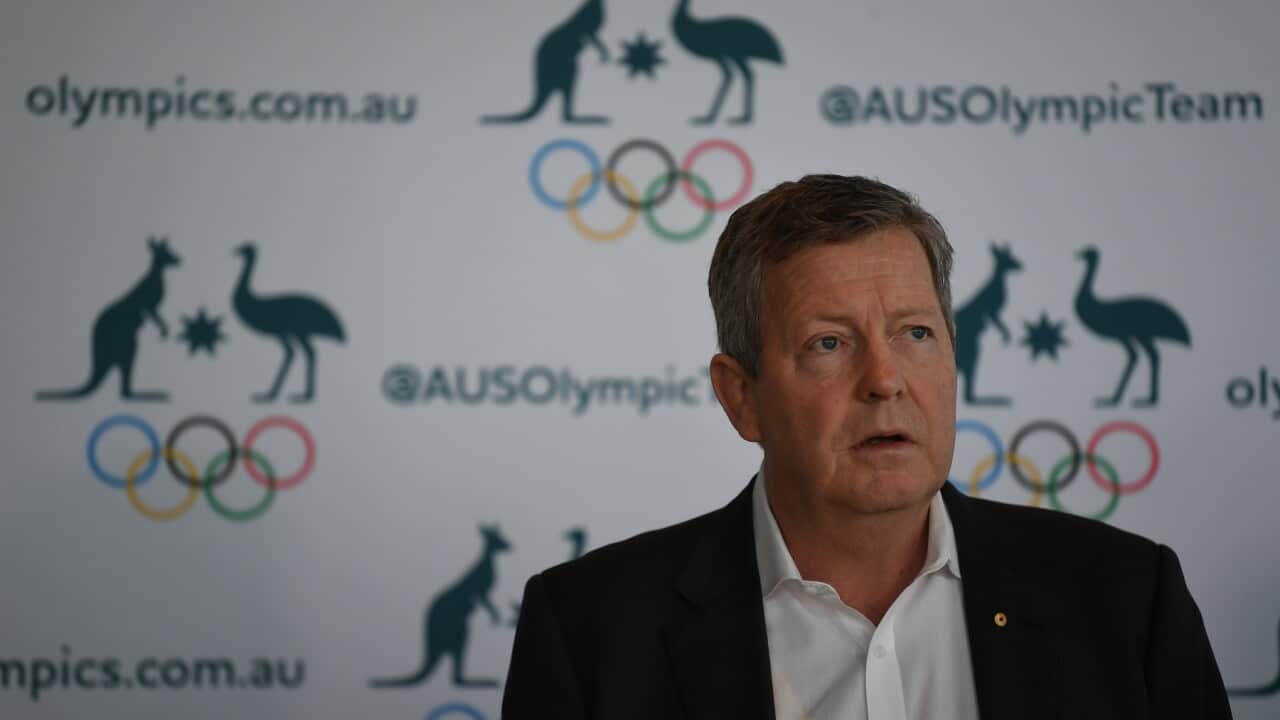 AOC Chief Executive Matt Carroll addresses the media during a press conference in Sydney, Thursday, March 19, 2020. (AAP Image/Dean Lewins) NO ARCHIVING