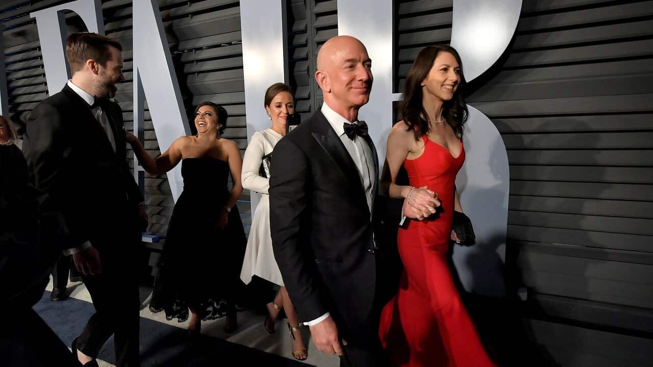 Jeff and Mackenzie Bezos attend the 2018 Vanity Fair Oscar Party, March 4 2018 in Beverly Hills.