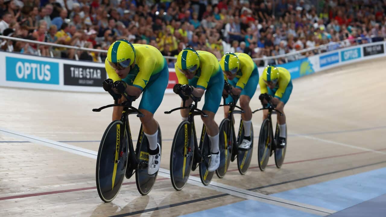 3:49.804 - Australia smashes the world record in the men's team pursuit on its way to gold against rivals England at the 2018 Commonwealth Games (Getty)