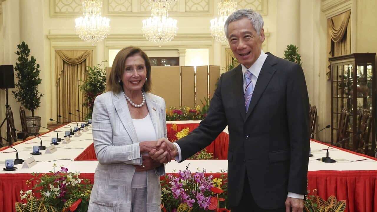 U.S. House Speaker Nancy Pelosi and Singapore's Prime Minister Lee Hsien Loong meet during her tour of Asia.