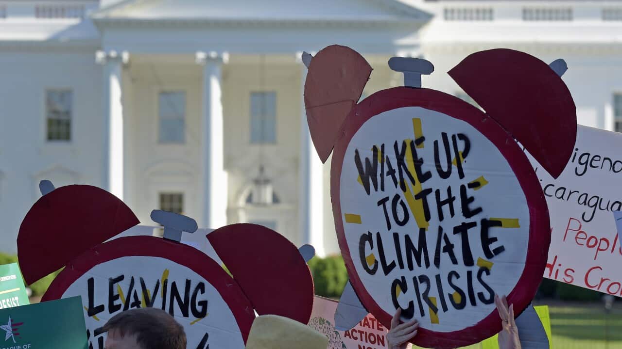 Protesters gather outside the White House in Washington, Thursday, June 1, 2017.