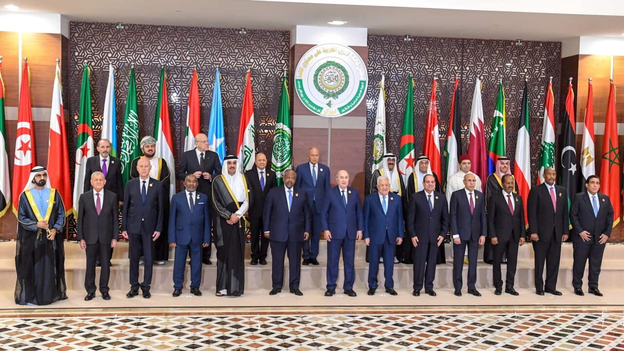 Arab leaders posing for a group photo during the 31st Summit of the Arab League in Algiers, Algeria