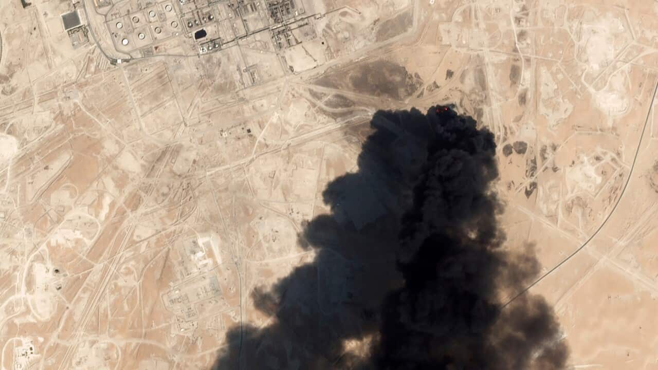 Black smoke from Saudi Aramco's Abqaiq oil processing facility