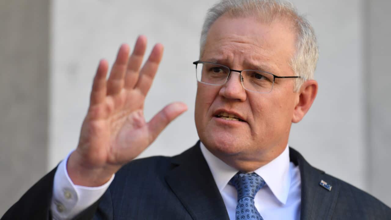 Prime Minister Scott Morrison at a press conference at Parliament House in Canberra.
