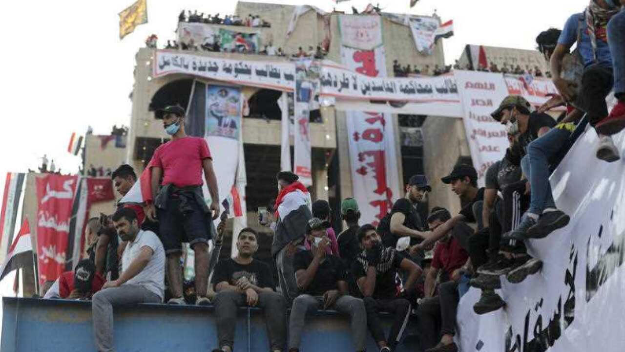Ann-government protesters gather in building near Tahrir Square.