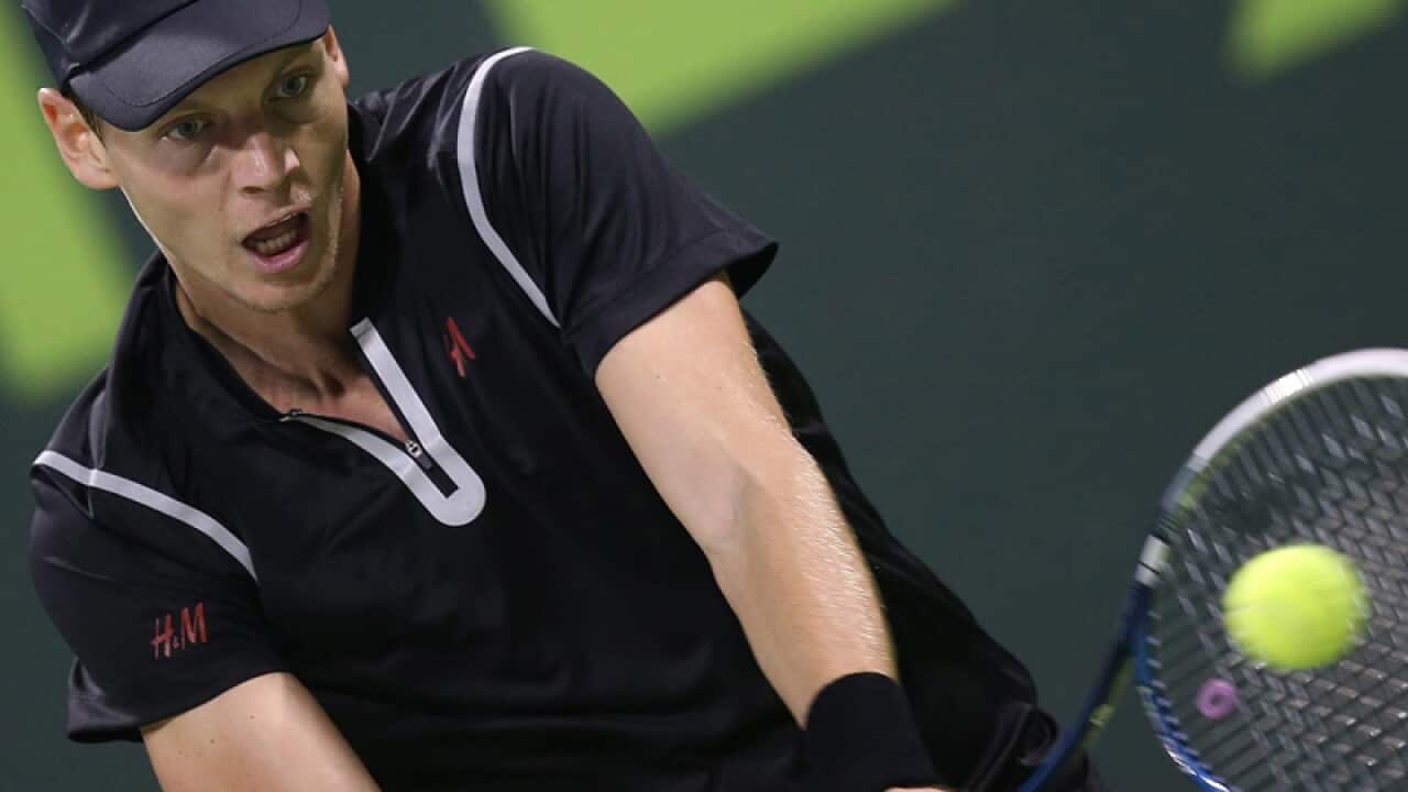 Tomas Berdych in action in Doha