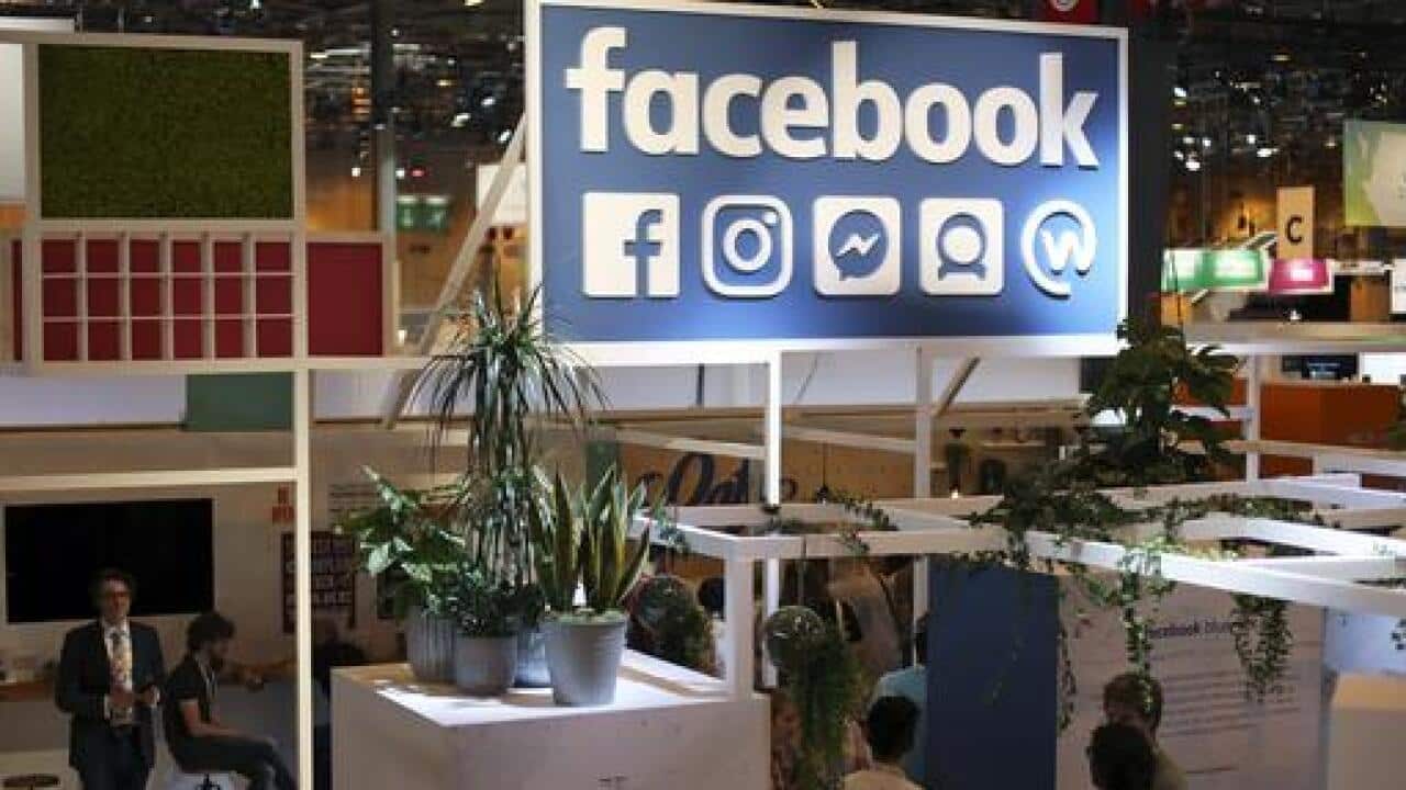 The Facebook booth is seen at the Vivatech, a gadgets show in Paris, France.