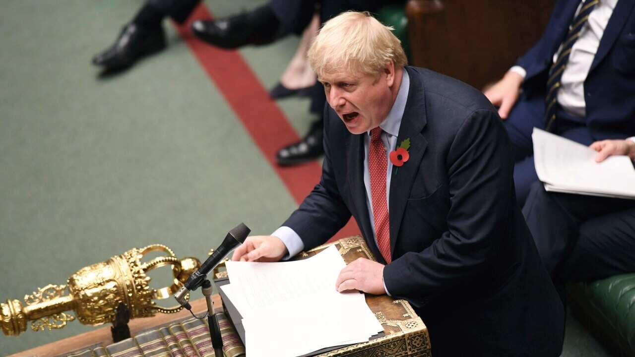 Boris Johnson talks during the debate on the Early Parliamentary General Election Bill