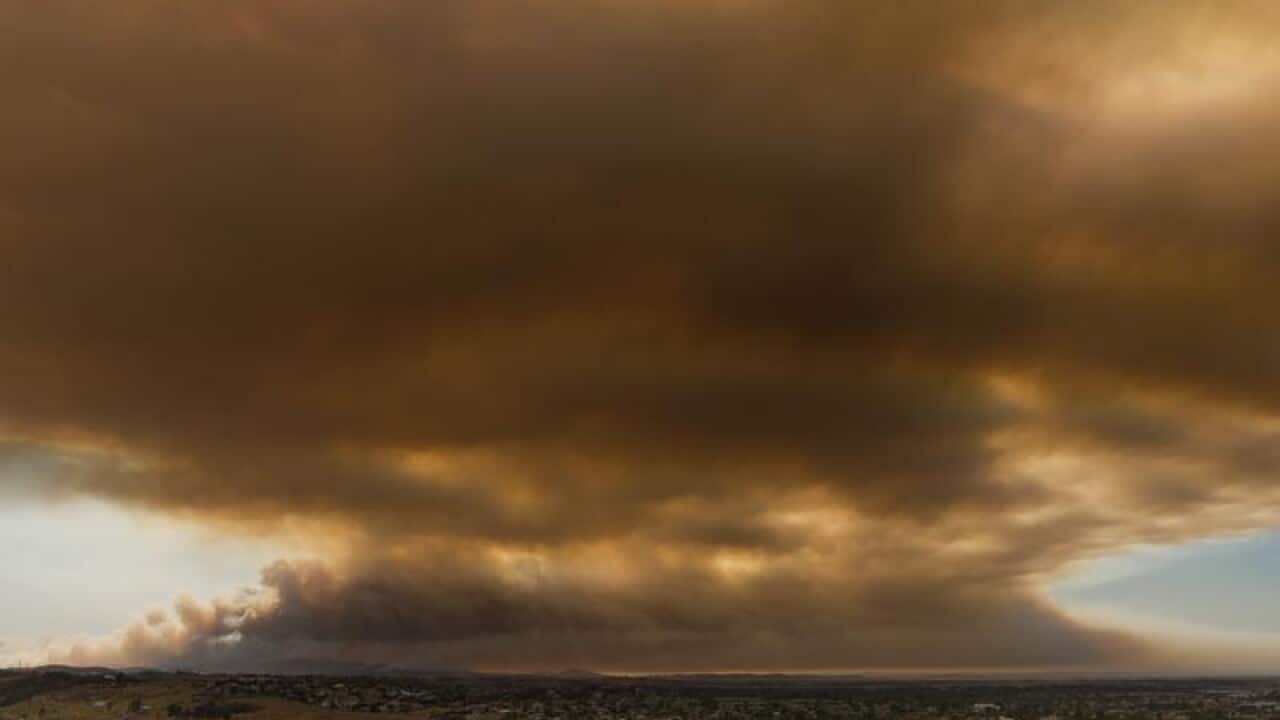 A bushfire is seen looking east from Pakenham.
