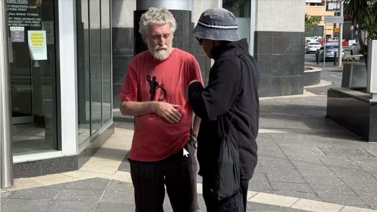 Catholic anti-war activist Jim Dowling (left) is one of the first people to be charged with using phrases banned in Queensland earlier this year..png