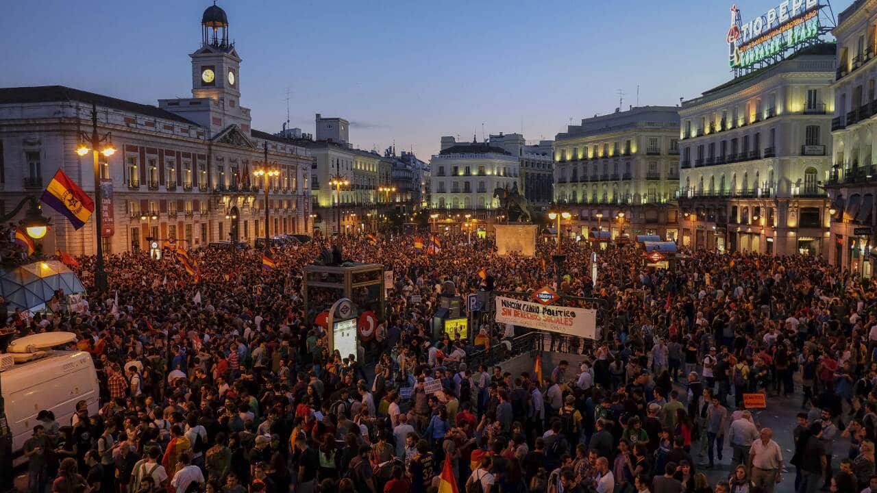 Pro-republic supporters demonstrate in central Madrid on June 2, 2014 against Spain's monarchy following the abdication today of Spanish King Juan Carlos de Borbon. (AFP)